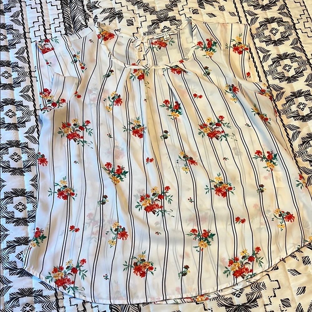 Crescent & Willough Floral Strioed Blouse Size L